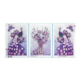TRANH ĐÍNH ĐÁ Bộ 3 công và bình hoa tím VS500