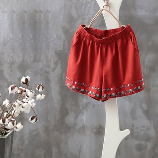 Quần đùi đũi cạp chun ❤️SALE ❤️ Quần đùi nữ thêu họa tiêt mềm mịn thoáng mát ( Mã A24)