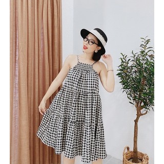 Đầm suông xòe nhẹ form babydoll caro cổ yếm đi chơi | đi biển | du lịch cực dễ thương