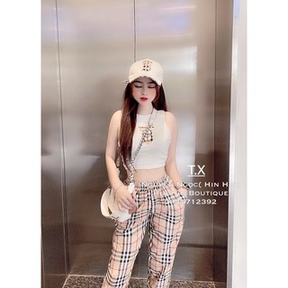 Sét bộ quần sọc caro phối áo ba lỗ in hình trước ngực cực chất TTSLA0300