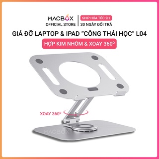 Giá đỡ Laptop Máy tính bảng, iPad L04 Công thái học - Đế tản nhiệt kê laptop hợp kim nhôm xoay 360 độ có thể gập lại