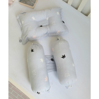 Bộ gối chặn bông kèm gối chống bẹp đầu xô muslin cao cấp cho bé sơ sinh Kiến Baby Store