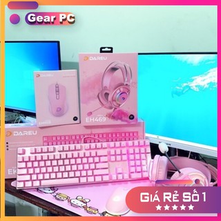 Combo gear phím chuột có dây Dareu và tai nghe hồng Chính Hãng - TẶNG KÈM BÀN DI HỒNG 30x80 - Máy Tính Báo Hồng