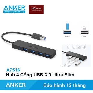 Bộ chia cổng Hub ANKER USB 3.0 Ultra Slim 4 Cổng - A7516 cho Máy Tính Laptop Macbook Tốc độ cao Siêu Mỏng Nhẹ