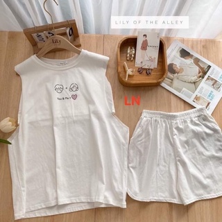 Sét bộ ba lỗ You Me + quần đùi trơn TH6