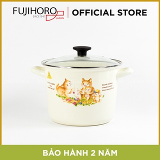 Nồi tráng men Fujihoro KIT-3.5G (nắp thủy tinh) 3.5L (hoa văn con mèo) - Hàng chính hãng - Bảo hành 24 tháng