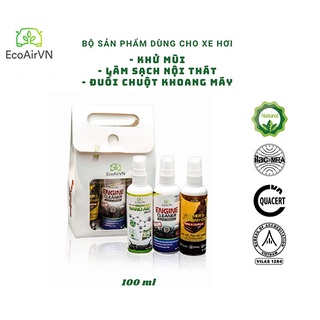 Bộ 03 Sản phẩm đuổi chuột khoang máy, làm sạch nội thất- khử mùi nano bạc 100 ml- EcoAirVN- Lifetechstore