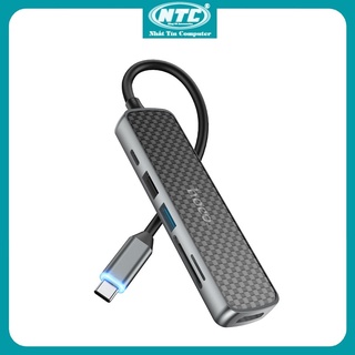 Bộ chia cổng Type-C sang HDMI + USB3.0 + USB2.0 + SD + TF + PD TypeC 60W Hoco HB24 Easy Display (Xám)