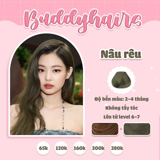Thuốc nhuộm tóc NÂU RÊU không cần Thuốc tẩy tóc Buddyhairs tặng kèm găng tay mũ trùm trợ nhuộm tiện ích