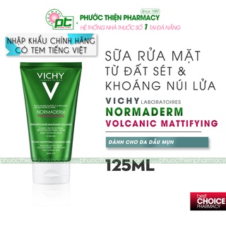Sữa rửa mặt bùn khoáng tạo bọt Vichy làm sạch sâu kiểm soát dầu Normaderm Phytosolution Volcanic 125ml