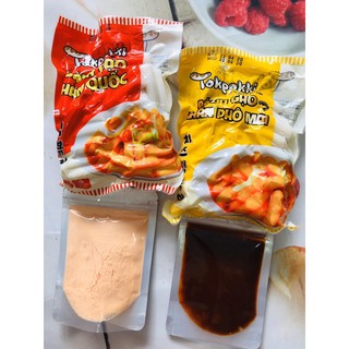combo bánh gạo tokbokki +bánh gạo nhân phô mai green food+100g bột phô mai+100g sốt