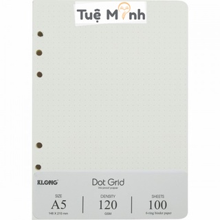 Ruột sổ còng Klong A5 100 tờ giấy chấm Dot Grid, giấy refill binder Klong MS 997
