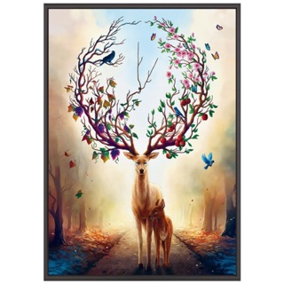 TRANH ĐÍNH ĐÁ Hươu Nai Tài Lộc Ailuo AL72029 |60x90cm|_ chưa đính