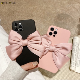 Ốp điện thoại mềm phối nơ giản đơn thiết kế màu hồng tím đáng yêu dành cho iPhone 13 Mini 13 Pro Max