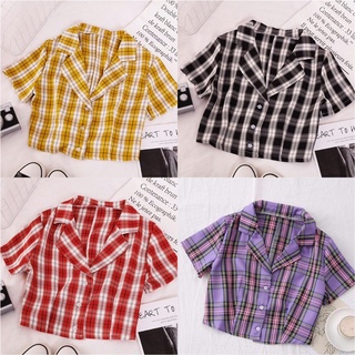 ÁO CROPTOP XINH CARO CỔ BẺ CR9