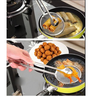 Dụng Cụ Gắp Đồ Chiên Có Vợt Lưới 2 Trong 1 Inox Không Gỉ Dày Dặn Tiện Ích