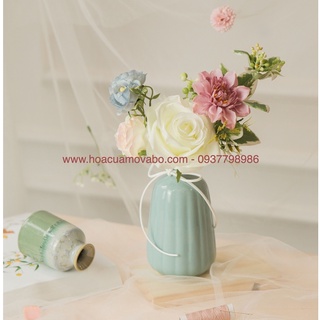 Set 3 Lọ Hoa Mini - Bình Gốm Mini Cao Cấp Merber Mơ Bơ - Trang Trí, Decor Nhà Cửa Quán Cafe