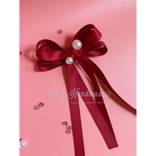 Nơ cài cổ áo, nơ kẹp tóc ruyban lụa mờ Hàn Quốc màu đỏ Cici Handmade