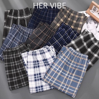 Quần Kẻ Nam Nữ Ống Rộng Cạp Chun Caro Lưng Cao Dáng Rộng Ống Suông Ulzzang Her Vibe