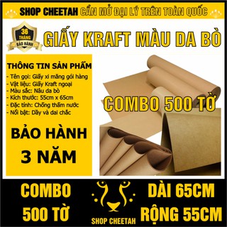 500 tờ Giấy Kraft màu da bò KT: 65cm x 55cm – Giấy ngoại – Chống thấm nước – Dai chắc – Dùng đóng bọc sản phẩm hàng hóa