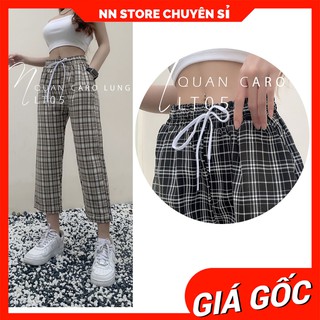 QUẦN BAGGY CARO LƯNG THUN LT05  ⚡ẢNH THẬT⚡ QUẦN LỬNG NỮ ⚡ QUẦN KAKI 9 TẤC CB