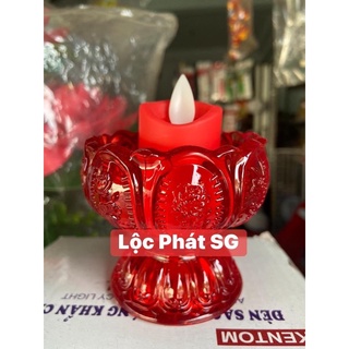 Cốc nến thờ hoa sen bằng điện bền đẹp an toàn tiện lợi hữu dụng trang trí bàn thờ ngày tết