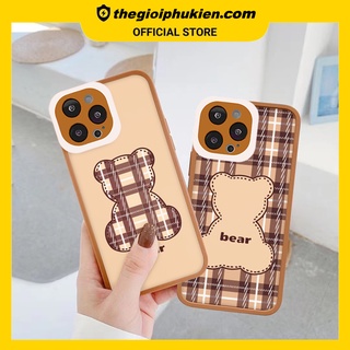 Ốp iphone - Ốp lưng iphone cạnh vuông viền camera bear caro dành cho ip 6 đến 14promax - G36