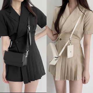 JUMPSUIT NGẮN CỔ VEST XẾP LY