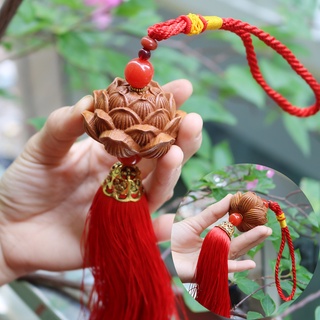 Khánh dây chuyền treo xe ô tô nhà cửa gỗ hoàng dương cao cấp - Dây treo xe Hoa Sen - Phật Bà Quan Thế Âm - MS19122021