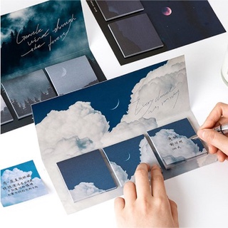 Set giấy ghi nhớ, giấy note phong cảnh bầu trời, mây hồng ghi chú công việc, lên kế hoạch, check list, học từ vựng