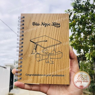 Sổ tay cá nhân khắc hình chiếc nón cử nhân - Món quà tốt nghiệp dành cho các bé - Khắc tên theo yêu cầu