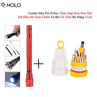 Combo Đèn Pin Police Thân Hợp Kim Kéo Dài Có Đầu Hít Nam Châm Và Vít Tròn Đa Năng 31in1