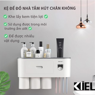 Kệ để đồ nhà tắm hút chân không 2 cốc, 3 cốc, 4 cốc - Bộ nhả kem đánh răng siêu tiện lợi cho mọi gia