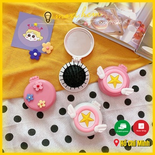 Gương Lược Mini Gấp Gọn, DECOR Cầm Tay Bỏ Túi Dễ Thương Tiện Lợi Khi Mang Theo Đa Năng, làm quà Xinh Xắn MOXI.
