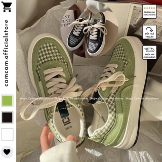 Giày Thể Thao Nữ Đế Độn Hoạ Tiết Houndstooth Đế Bánh Mì Tăng Chiều Cao HotTrend CAMSTORE