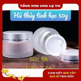 Hủ Đựng Kem ❤ SIÊU RẺ ❤ Hũ Chiết Mỹ Phẩm Thủy Tinh Nắp Bạc 50g , Hũ đựng mỹ phẩm , phụ kiện du lịch