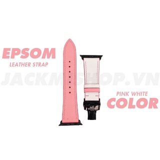[BẢO HÀNH 1 NĂM] Dây Da EPSOM may tay thủ công màu Trắng/Hồng khóa Bướm cho Apple Watch series 1/2/3/4/5/6/7