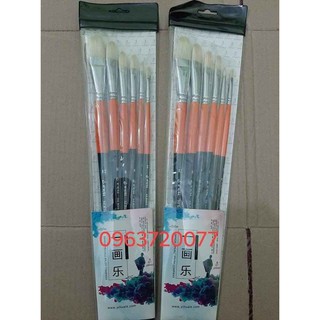 Cọ eval màu cam 6 cây lông lợn vẽ acrylic &amp; sơn dầu