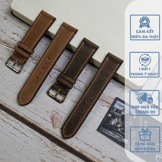 [Da thật] Dây đồng hồ da bò sáp handmade AL105 – BH 3 Năm - Size 20/ Size 22  (Kèm hộp + phụ kiện)