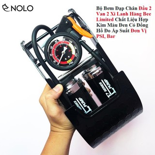 BỘ BƠM ĐẠP CHÂN ĐẦU 2 VAN 2 XI LANH HÀNG BEE LIMITED CHẤT LIỆU HỢP KIM MÀU ĐEN CÓ ĐỒNG HỒ ĐO ÁP SUẤT ĐƠN VỊ PSI, BAR