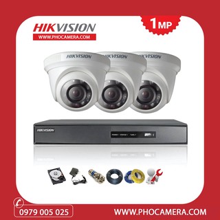 Bộ Camera 3 mắt 1.0MP đầu ghi 4 kênh ổ cứng 500GB