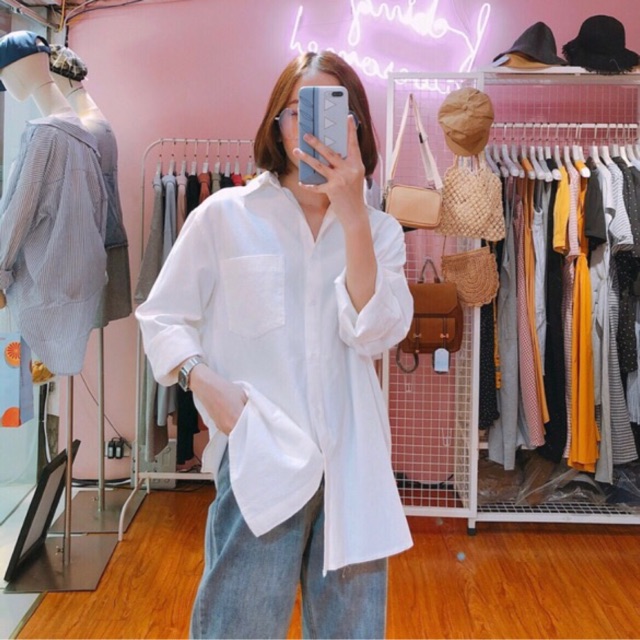 Áo sơ mi trắng tay dài basic dễ phối đồ