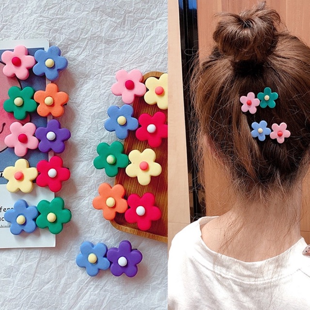 Combo 2 kẹp tóc hoa đôi mỏ vịt nhiều màu – phụ kiện cài tóc xinh xắn cho bé gái & nữ sinh