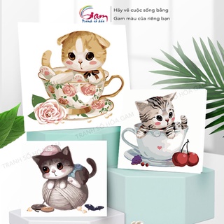 Tranh số hóa tự tô màu theo số mèo con thú cưng cute đơn giản dễ tô