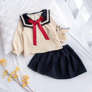 Set Thiế Kế Cổ Thủy Thủ Gồm Áo Và Váy Cho Bé Gái (Size 9-21kg)