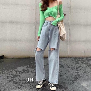 Quần bò ống rộng rách ô D&amp;H