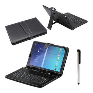 Bao da màu trơn có giá đứng và bàn phím cho Samsung Galaxy Tab E T560 9.6 mini và bút cảm ứng