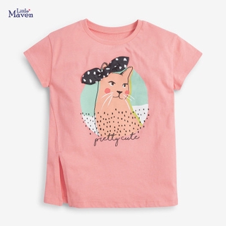 Áo thun cộc tay bé gái chính hãng LITTLE MAVEN - mẫu ATE056 ÁO HỒNG IN HÌNH SƯ TỬ BIỂN PRETTY CUTE