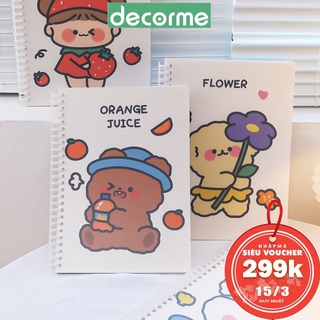 Sổ còng nhựa B5 26 lỗ hoạt hình đáng yêu có sẵn 60 trang giấy caro họa tiết DecorMe có thể refill giấy NBD2