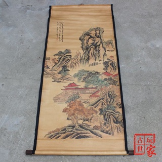 Tranh giả cổ phong thủy của họa sĩ Trương Đại Thiên, Tranh giấy xuyến chỉ viền bo lụa size lớn 155 x 74cm
